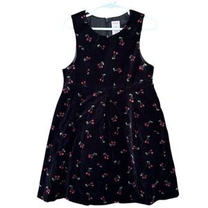 Vtg Gymboree Black Velvet Cherry Jumper Dress 2002 Y2K Girls‎ 5 Holiday Party